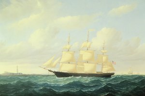 A „Dashing Wave” nyíróhajó a Boston Light mellett, 1855